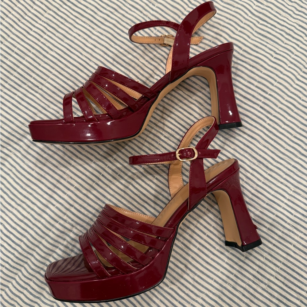 Burgundy Patent Leather Strappy Heel